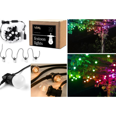 Smart LED Гирлянда Twinkly Festoon RGB 20, G45, Gen II, IP44, 10м, черный кабель