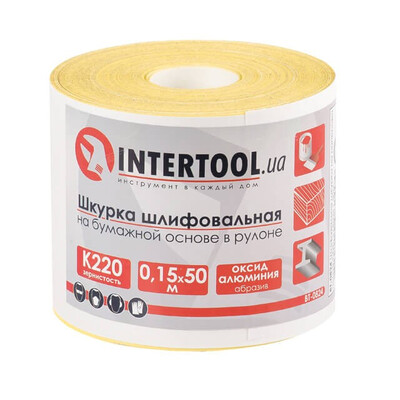 Шлифовальная шкурка на бумажной основе К220, 115мм*50м INTERTOOL BT-0824