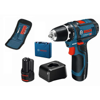 Шурупокрут-дриль акумуляторний Bosch Professional GSR 12V-15, 12В 2х2А/год, 15-30Нм, 0-400/400-1300 об/хв, ЗП GAL 12V-20, набір 10 біт, кейс, 1 кг.