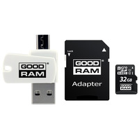 Карта пам`ятi MicroSDHC 32GB UHS-I Class 10 Goodram + SD-adapter + OTG Card reader (M1A4-0320R12)