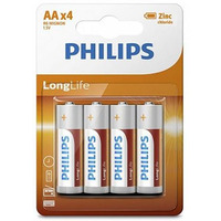 Philips Батарейка LongLife Zinc Carbon угольно-цинковая AA блистер, 4 шт