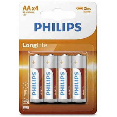 Philips Батарейка LongLife Zinc Carbon вугільно-цинкова AA блістер, 4 шт