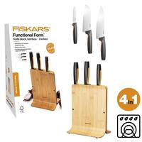 Fiskars Набір ножів Functional Form з бамбуковою підставкою, 3 шт