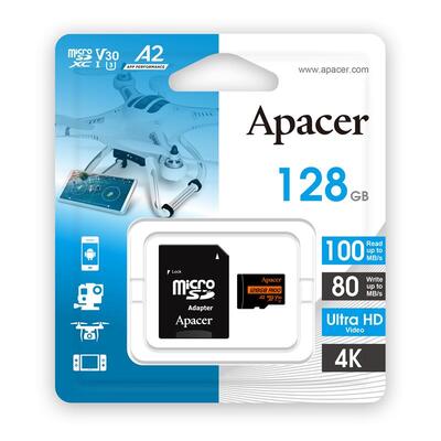 Карта памяти Apacer microSD 128GB C10 UHS-I U3 A2 R100/W80MB/s + SD