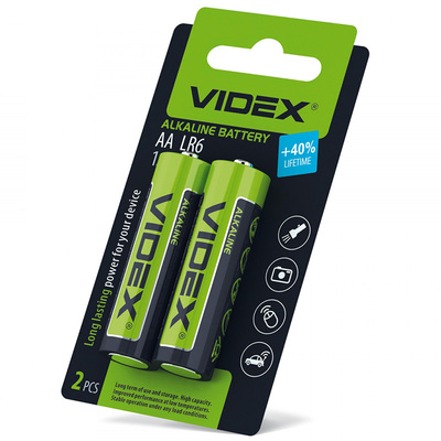 Батарейка VIDEX LR6/AA, Лужная, SMALL Blister/2pcs