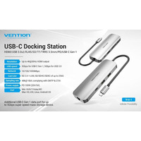 Док-станція USB3.1 Type-C --> HDMI/USB 3.0x2/RJ45/USB-C/SD/TF/TRRS 3.5mm/PD 100W Hub 9-in-1 Vention