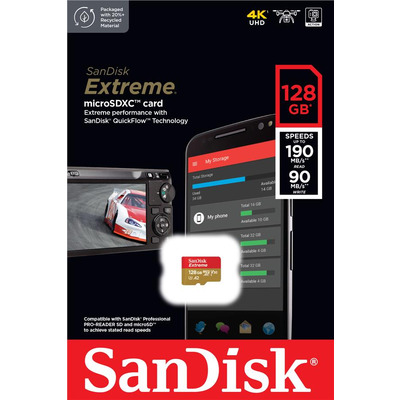 Карта памяти SanDisk microSD 128GB C10 UHS-I U3 R190/W90MB/s Extreme V30