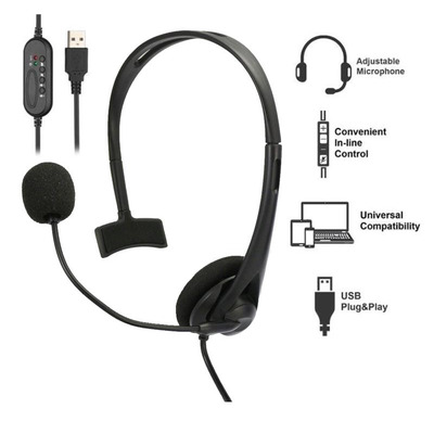 Гарнитура ПК моно On-ear 2E CH11 USB, omni-mic, 2м, черный