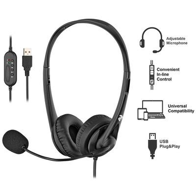 Гарнитура ПК стерео On-ear 2E CH11 USB, omni-mic, 2м, черный