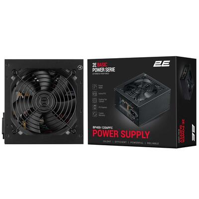 Блок живлення 2E Basic Power (400W) 80% 120мм 1xMB 24pin(20+4) 1xCPU 8pin(4+4) 3xMolex 4xSATA 1xPCIe 8pin(6+2)