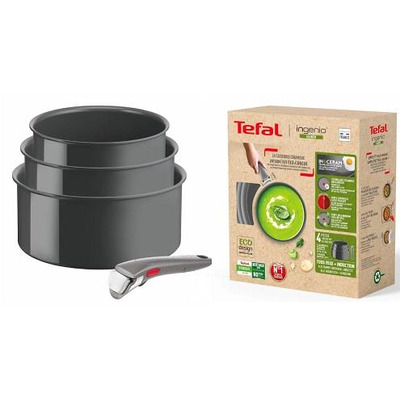 Набор посуды Tefal Ingenio Renew, 4 пр., алюминий, нержавеющая сталь, бакелит, серый