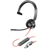 Компьютерная гарнитура моно On-ear Poly Blackwire 3310-M, USB-A, USB-C, однонаправленный, Microsoft Teams, черный