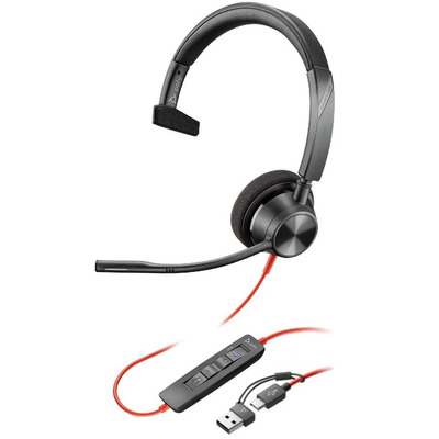 Гарнітура комп'ютерна моно On-ear Poly Blackwire 3310-M, USB-A, USB-C, односпрямований, Microsoft Teams, чорний