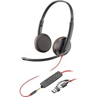 Гарнитура компьютерная стерео On-ear Poly Blackwire 3225, USB-A, USB-C, 3.5 мм, однонаправленный, черный