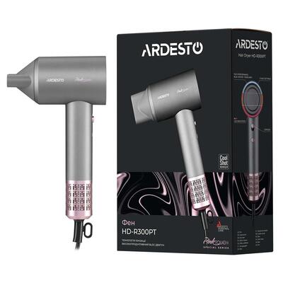 Фен Ardesto Pink Touch, 1600Вт, 2 швидкості, 3темп.режими, іонізація, дифузор, магнітні насадки, сірий+рожевий