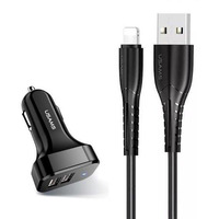 Автомобильное зарядное устройство Usams U35 (2xUSB, 2.1A) Black (6958444985961) + кабель Lightning