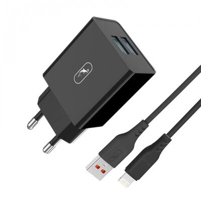 Зарядное устройство для SkyDolphin SC30L (2USB, 2.1A) Black (MZP-000170) + кабель Lightning