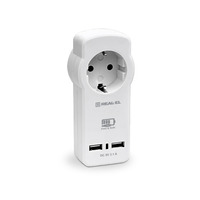 Мережевий зарядний пристрій з розеткою REAL-EL CS-30 (2USB, 3.1A) White