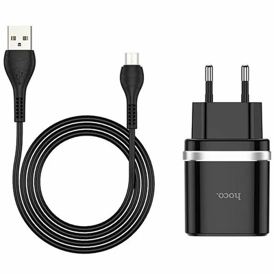 Сетевое зарядное устройство Hoco C12Q (1USB, 3А) QC3.0 Black (S23567) + кабель MicroUSB