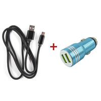 Автомобільний зарядний пристрій Dengos (2USB; 2.1A, 1A) Blue (DG-CS-01) + кабель USB Type-C