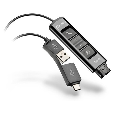 Перехідник Poly DA85 USB > QD з вбудованим пультом керування для гарнітур EncorePro, USB-A, USB-C, чорний