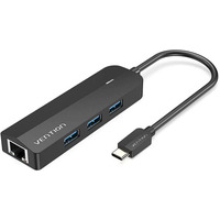 Хаб USB 3.1 Type-C -> 3xUSB 3.0+MicroUSB+RJ45 100M Ethernet чорний Vention