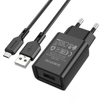 Мережевий зарядний пристрій Borofone BA68A, Cable Micro, 1xUSB-A, 2.1A, Black