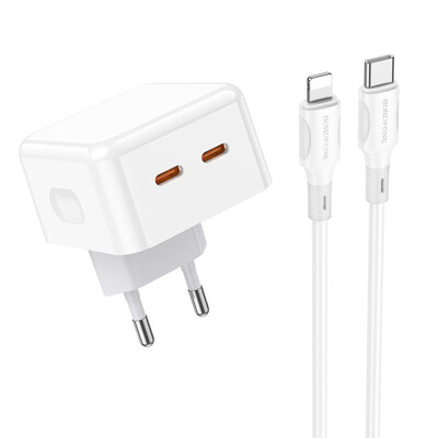 Сетевое зарядное устройство для Borofone BA76A, Cable Type-C to Lightning, PD 35W, QC 3.0, White