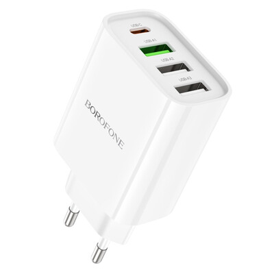 Сетевое зарядное устройство для Borofone BA79A, PD 20W, QC 3.0, 3xUSB-A, 1xType-C, White