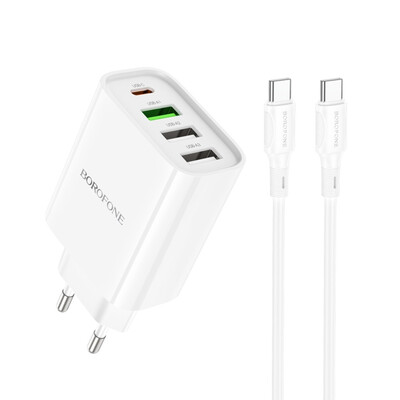 Сетевое зарядное устройство для Borofone BA79A, Cable Type-C to Type-C, PD 20W, QC 3.0, White