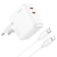 Мережевий зарядний пристрій Hoco C110A, Cable Type-C to Lightning, PD 35W, QC 3.0, White