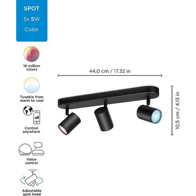 Светильник точечный накладной умный WiZ IMAGEO Spots, 3х5W, 2200-6500K, RGB, Wi-Fi, черный