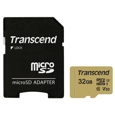 Карта пам'ятi Transcend microSDHC 32GB UHS-I U3 (TS32GUSD500S) + SD адаптер