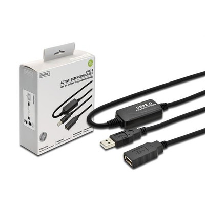 Кабель USB-A (M/F) заряджання/синхронізації, DIGITUS, 10м, активний, чорний