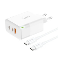 Мережевий зарядний пристрій Foneng GAN65 USB-A 2xUSB-C GaN 65W White + кабель USB-C