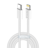 Кабель ColorWay Lightning + USB Type-C (M/M), 3.0 А, 1 м, Grey (CW-CBPDCL061-GR)