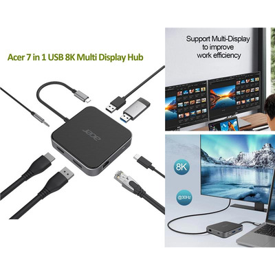 Хаб Acer USB-С > HDMI/DP/2xUSB-A3.2/USB-C/RJ45/mini-jack, 0.15м, черный