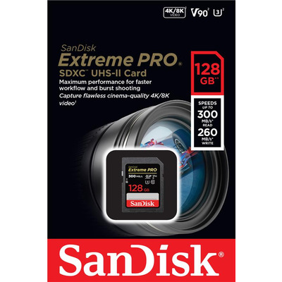 Карта пам'яті SanDisk SD  128GB C10 UHS-II U3 V90 R300/W260MB/s Extreme Pro