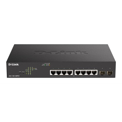 Комутатор D-Link DGS-1100-10MPV2 8xGE PoE 2xSFP, 130Вт, EasySmart