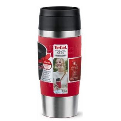 Термочашка Tefal Travel Mug Classic, 360мл, нержавіюча сталь, червоний