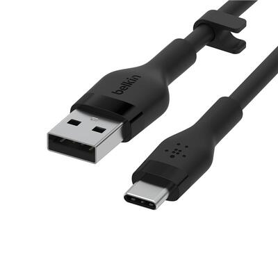 КабельUSB-A > USB-C заряджання/синхронізації Belkin 2м, Type-C, силіконовий з кліпсою, чорний