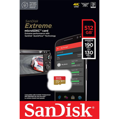 Карта пам'яті SanDisk microSD  512GB C10 UHS-I U3 R190/W130MB/s Extreme V30