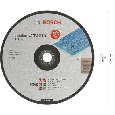 Диск отрезной шлифовальный Bosch Standard, 230х22.23мм, по металлу