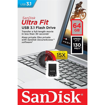 Накопичувач SanDisk   64GB USB 3.1 Type-A Ultra Fit Чорний