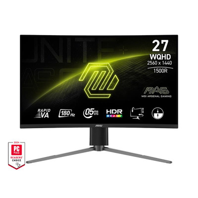 Монітор MSI 27" MAG 27CQ6PF 2xHDMI, DP, Audio, VA, 2560x1440, 180Hz, 0.5ms, sRGB 105%, CURVED, AdaptiveSync, HAS