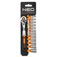 Набор торцевых головок Neo Tools, 14шт, 1/4", трещотка 90 зубцов, CrV