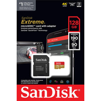 Карта пам`ятi MicroSDXC 128GB C10 UHS-I SanDisk Extreme V30 U3 R190/W90MB/s + SD (SDSQXAA-128G-GN6MA)