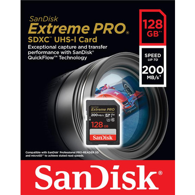 Карта пам'яті SanDisk SD  128GB C10 UHS-I U3 R200/W90MB/s Extreme Pro V30