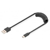 Кабель USB-C > USB-A заряджання/синхронізації, DIGITUS, 1м, Type-C, спіральний, чорний