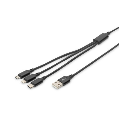 КабельUSB-A > Lightning/USB-С/microUSB заряджання/синхронізації, DIGITUS, 1м, Type-C, чорний